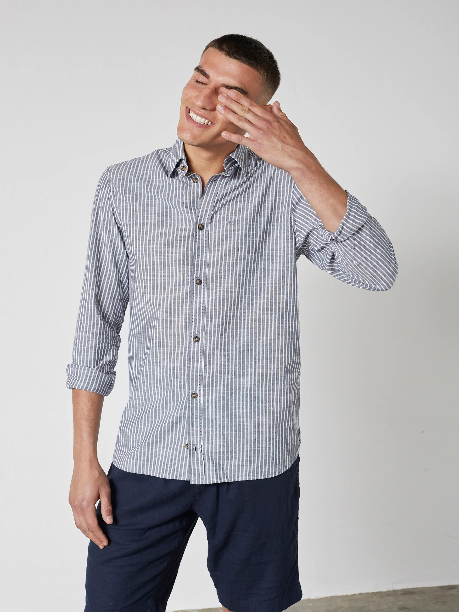 ANKER SHIRT STRIPED LS - Navy Stripe