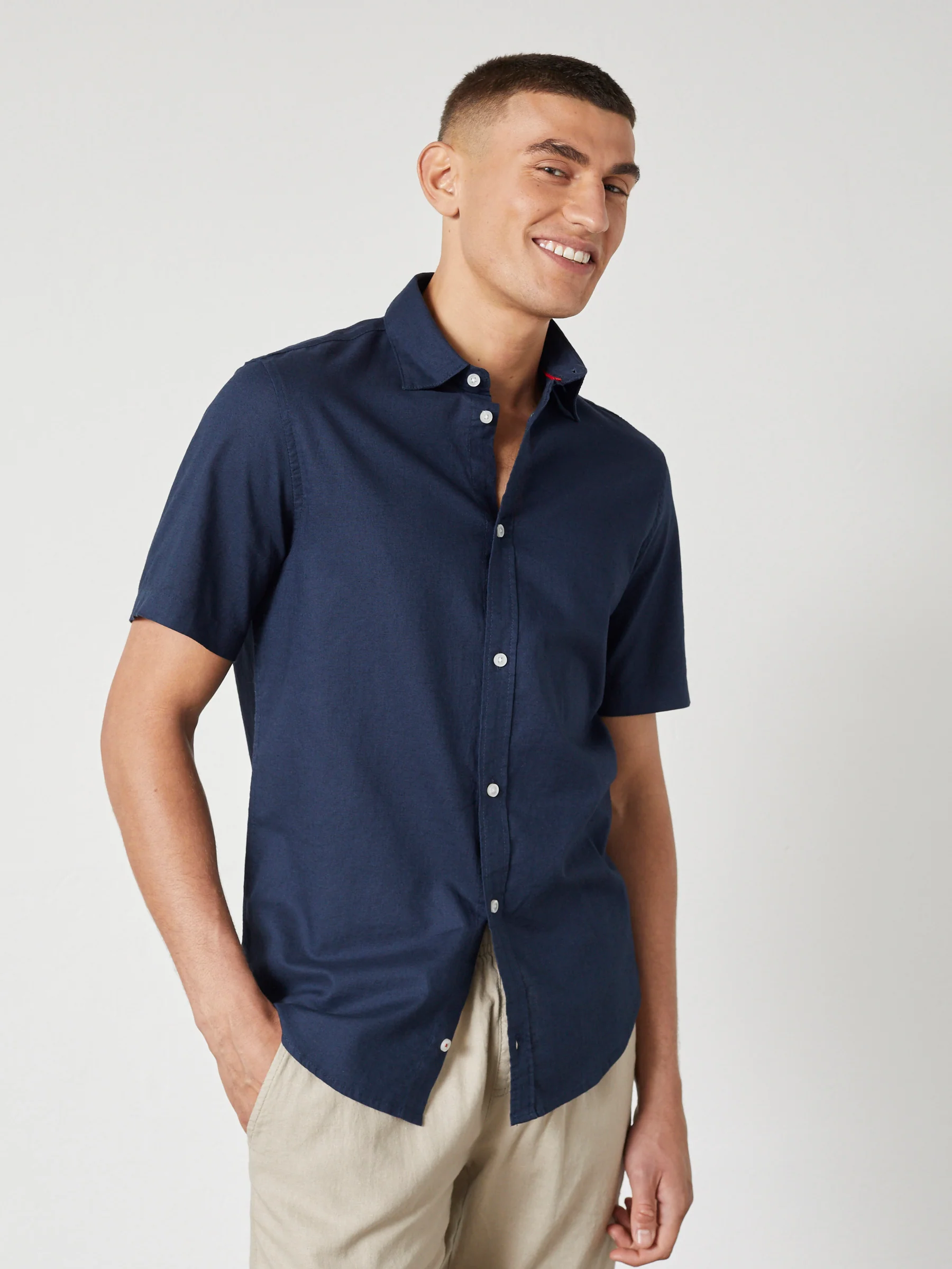 ASGER LINEN SHIRT SS - NAVY
