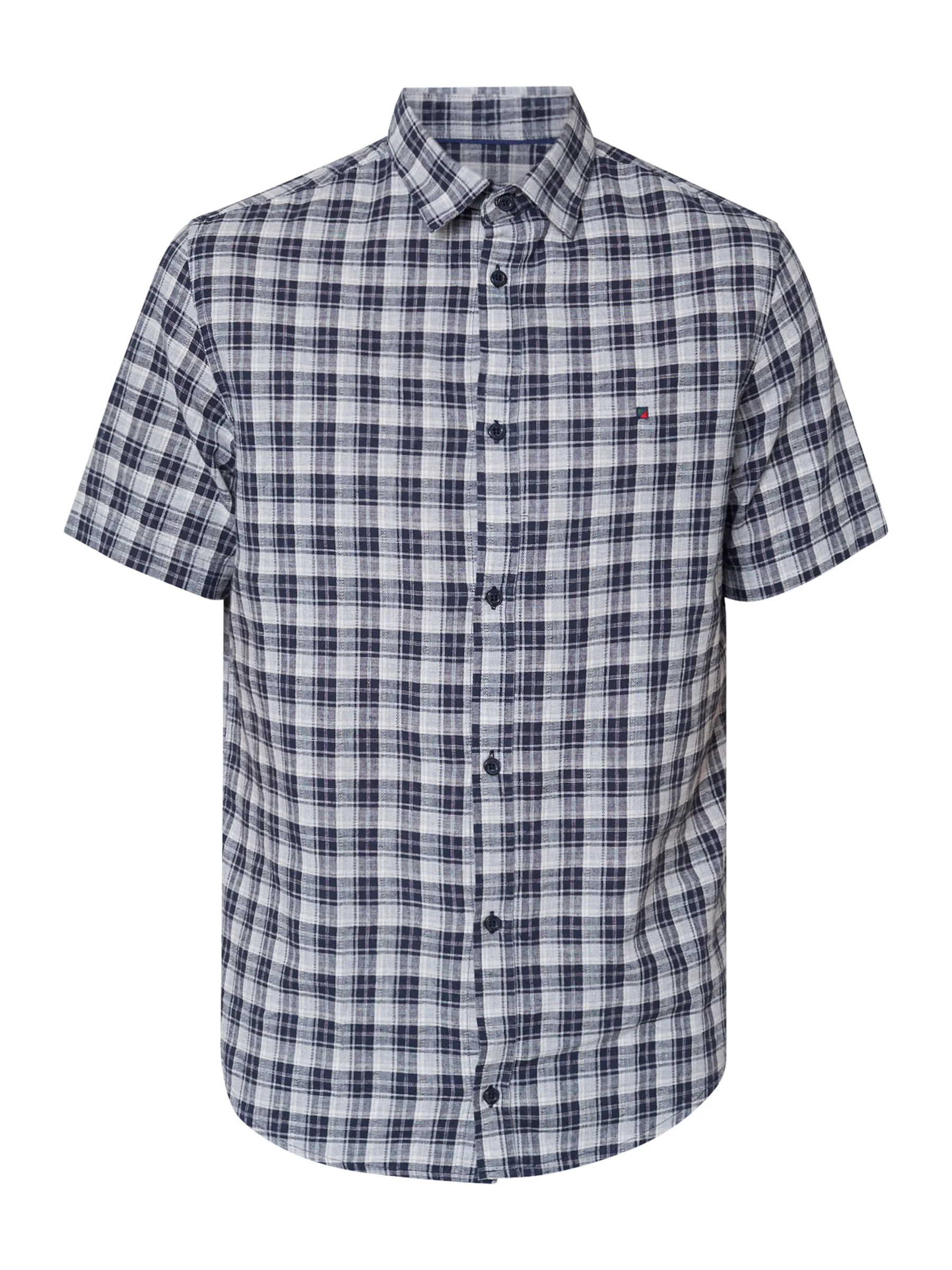 ASGER LINEN SHIRT SS - Navy Checkered - Image 2