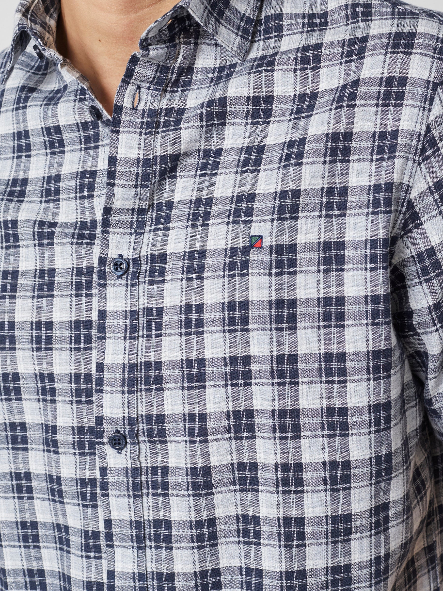 ASGER LINEN SHIRT SS - Navy Checkered - Image 4