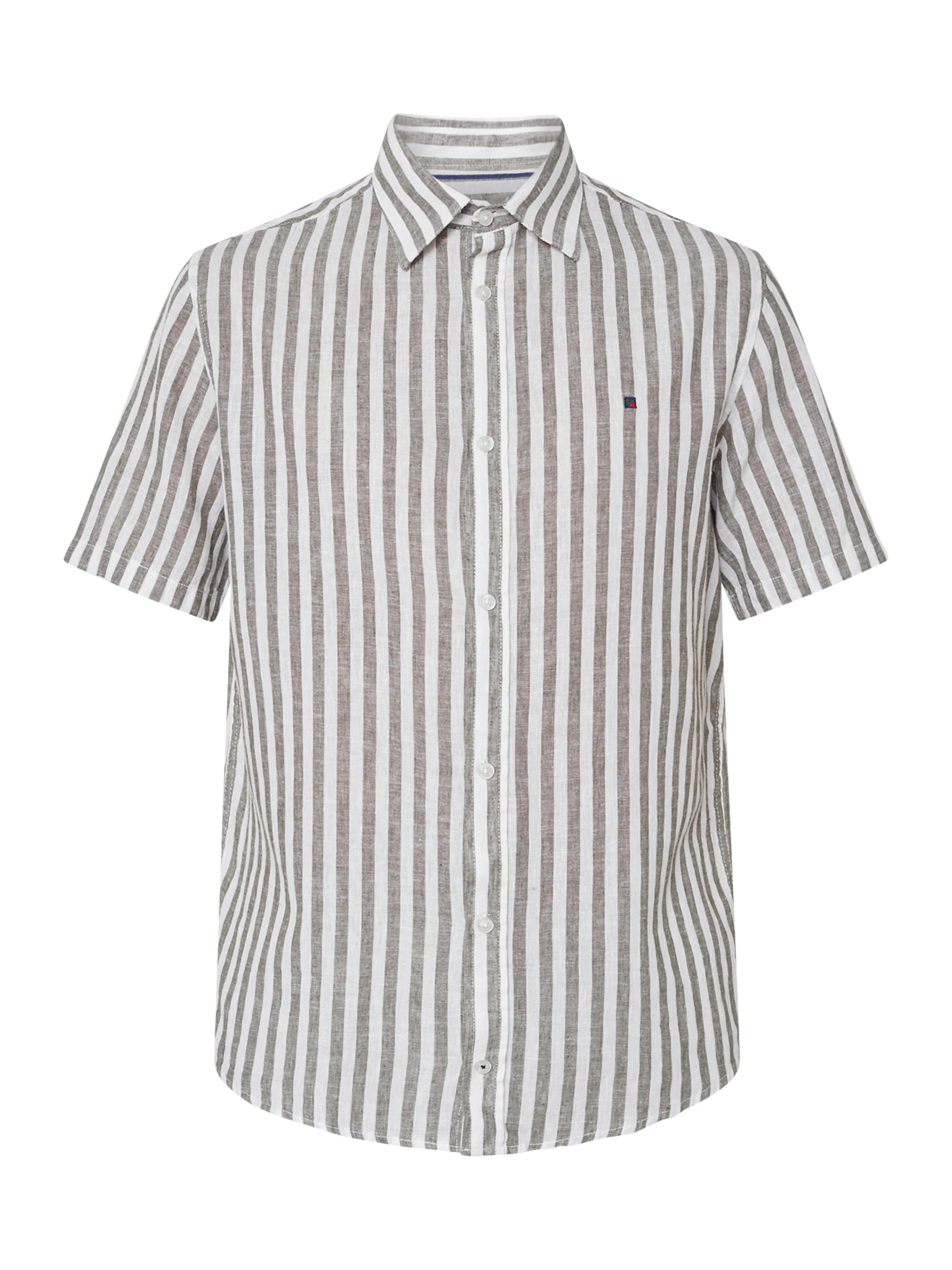 ASGER LINEN SHIRT SS - Olive Stripe - Image 2