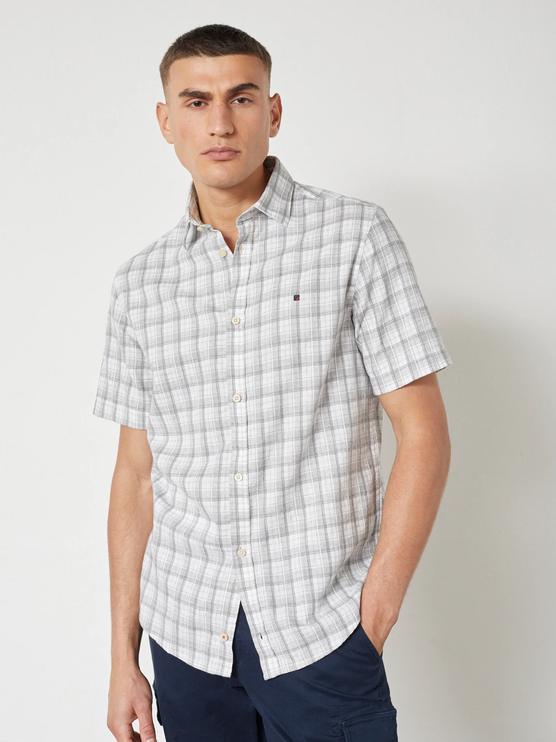 ASGER LINEN SHIRT SS - Sand checkered