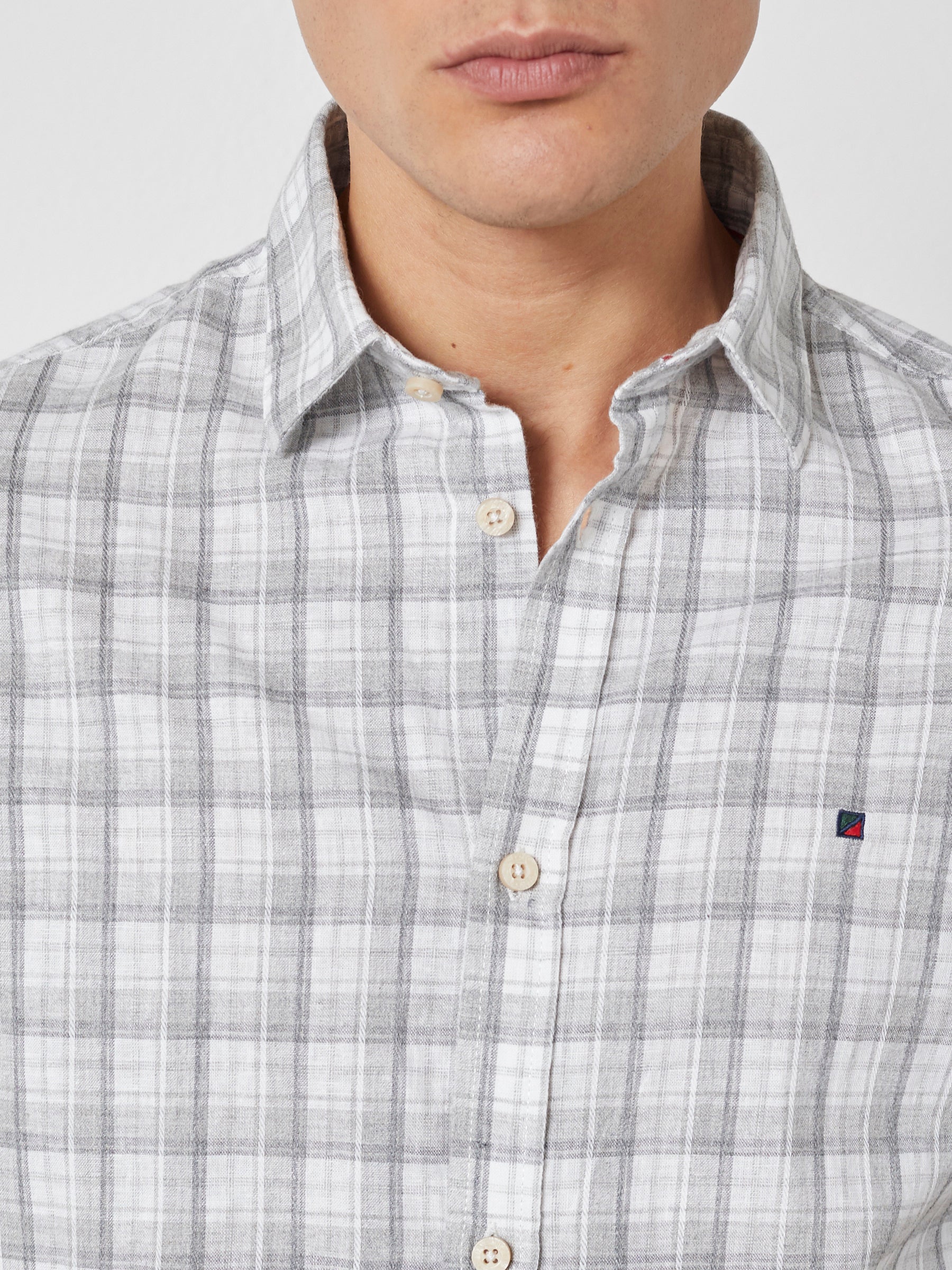 ASGER LINEN SHIRT SS - Sand checkered - Image 4