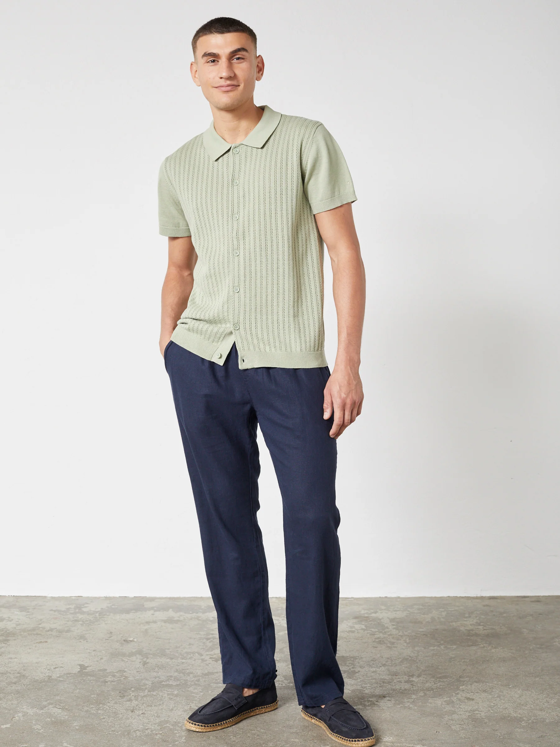 CADEN KNITTED POLO SS - Green Pastel - Image 3