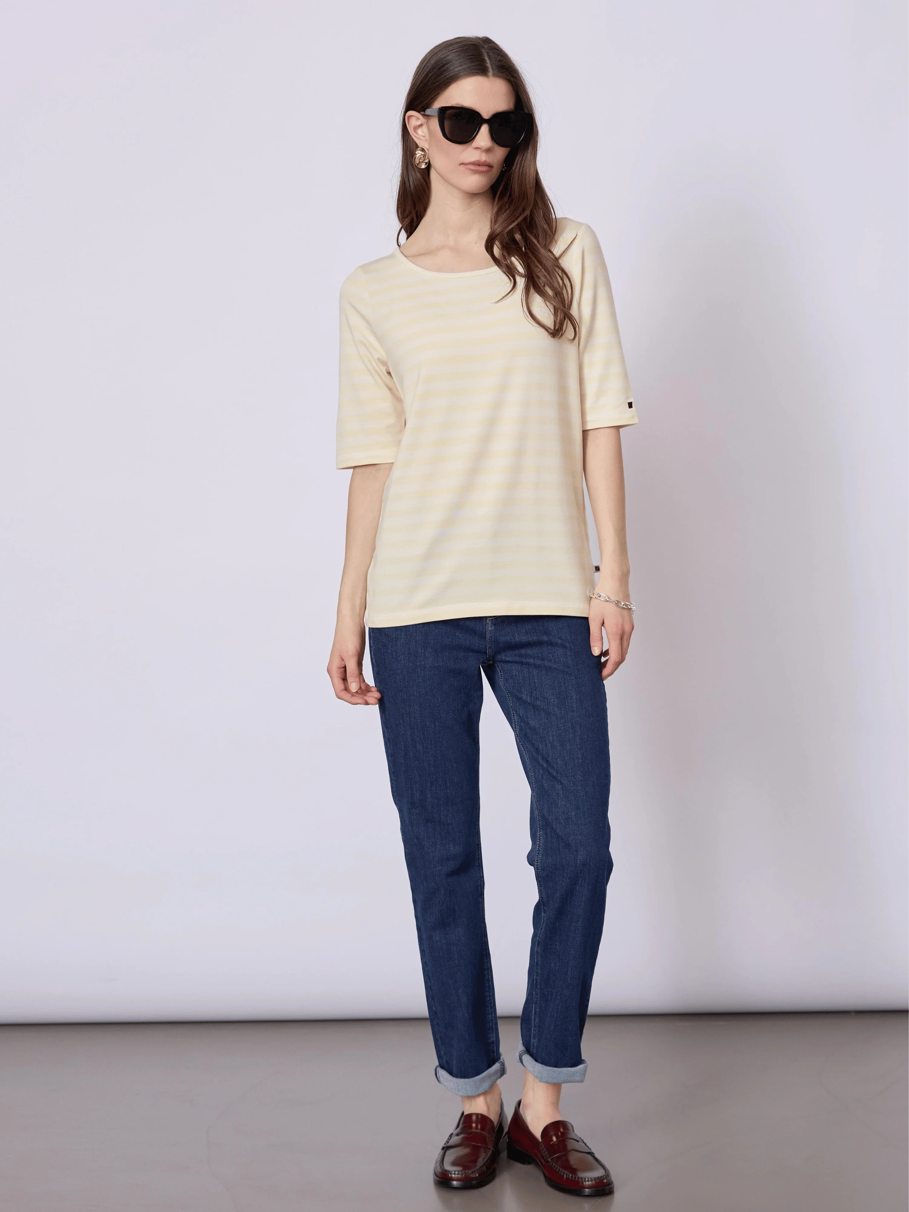 Hedy Short Sleeve T-shirt - Yellow Pastel Stripe - Image 3
