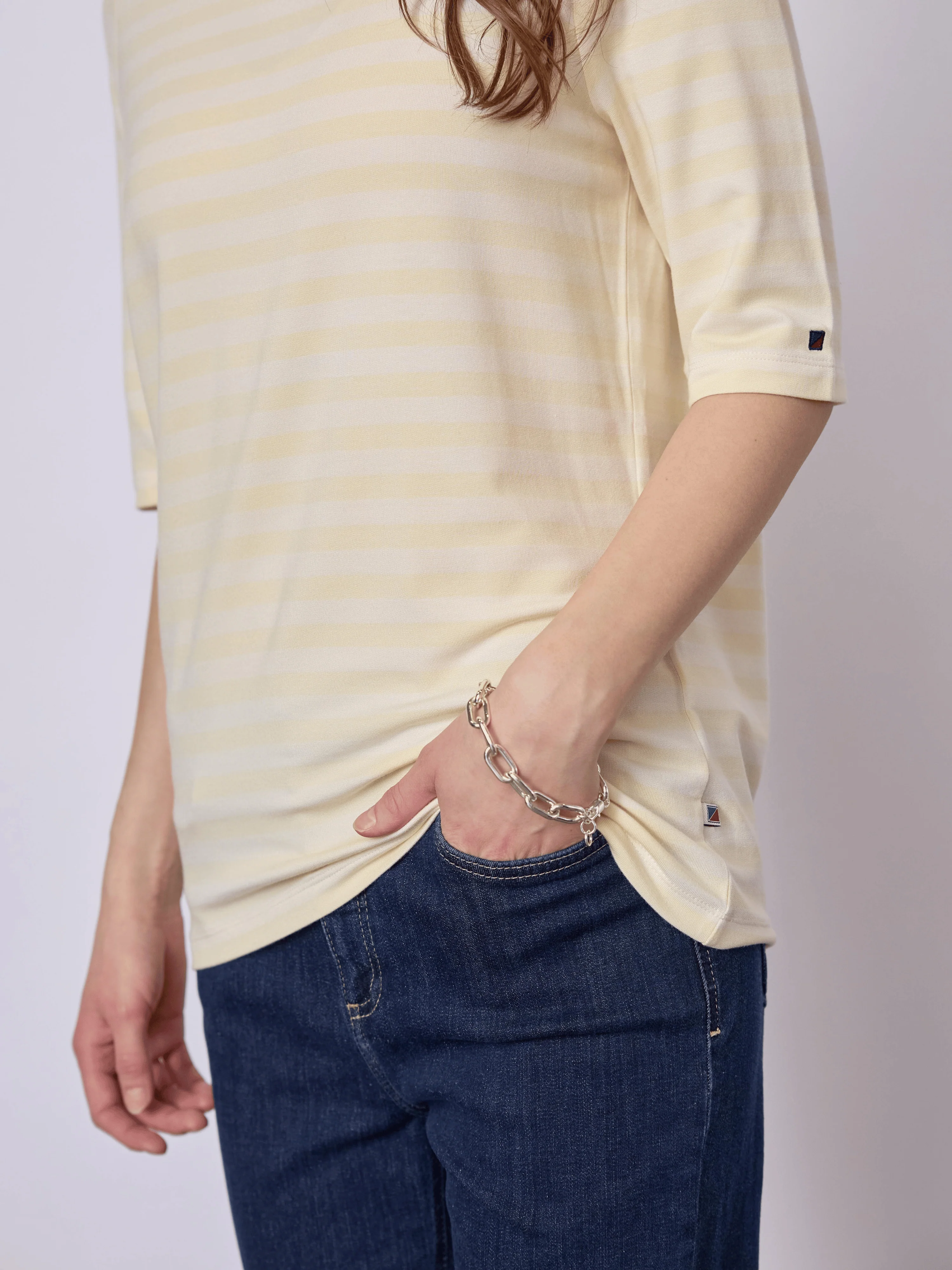 Hedy Short Sleeve T-shirt - Yellow Pastel Stripe - Image 4
