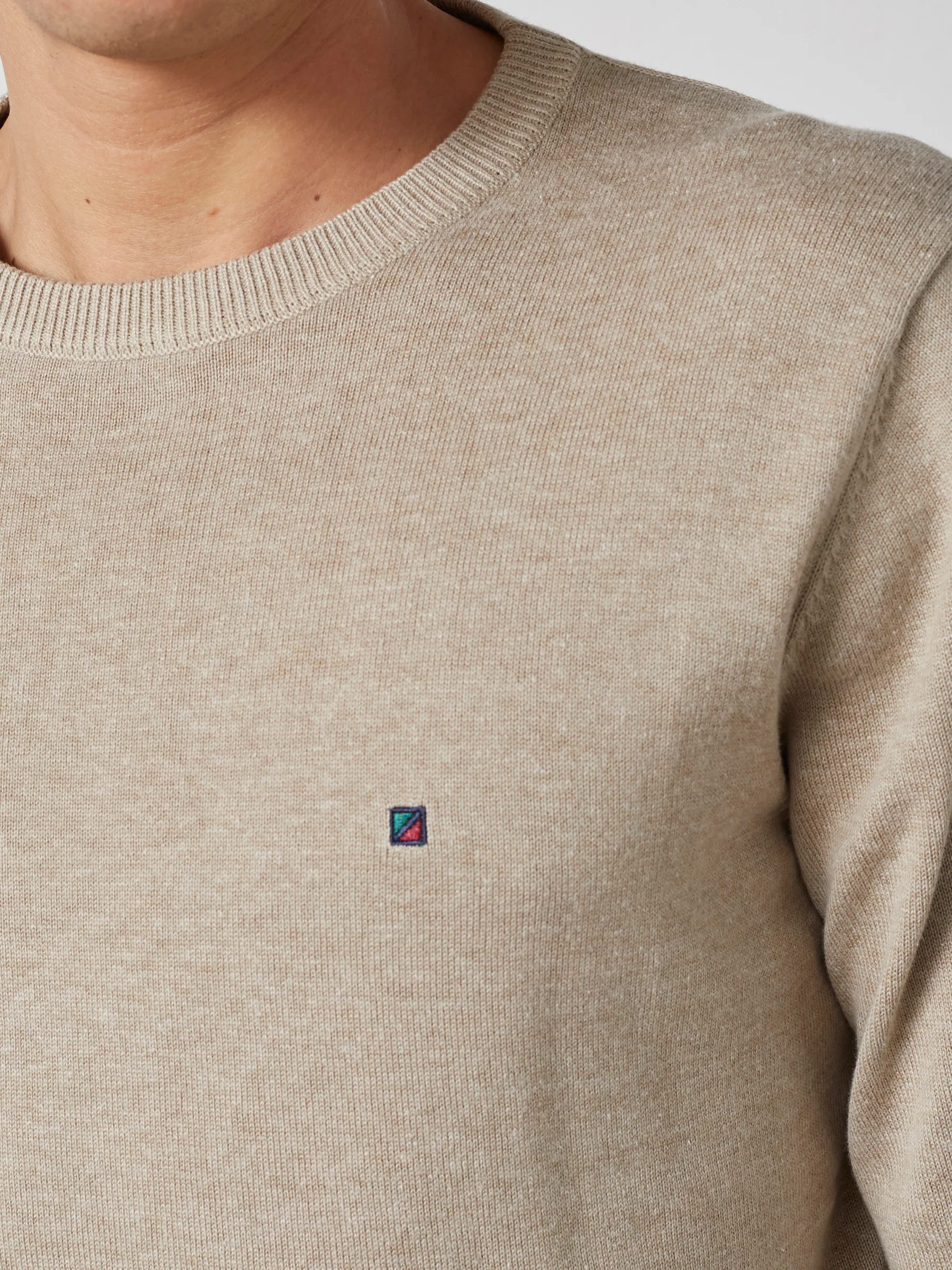 JULIAN O-NECK COTTON KNIT - Sand Melange - Image 4